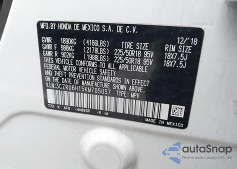 2019 Honda Hr-V Sport из США, поврежденный, VIN 3CZRU6H15KM705057